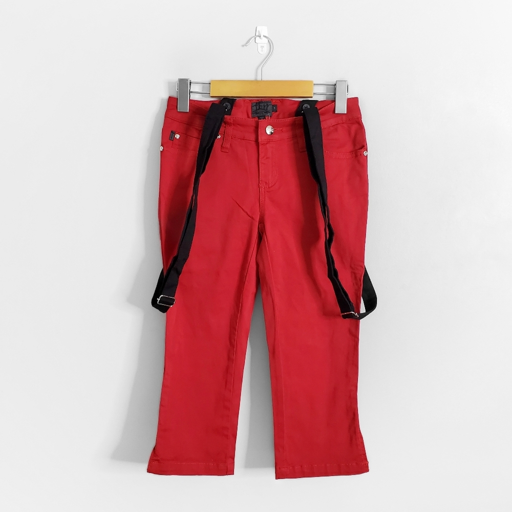 NWT TRIPP NYC Red Deadstock Cropped Low Rise Jeans Pants with Suspenders